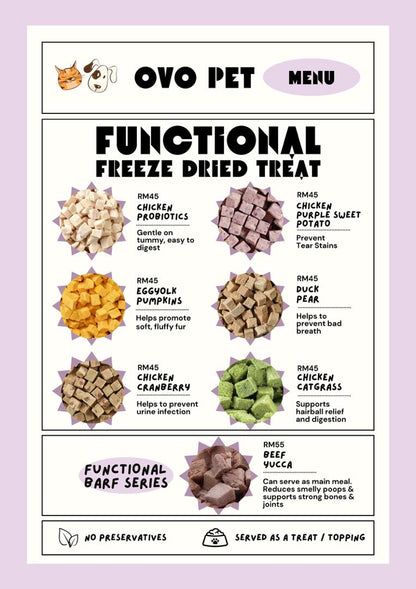 [11.11 OFFER] OvoPet Freeze-Dried Functional Treats – Choose Any 4 Flavours (100g Each)