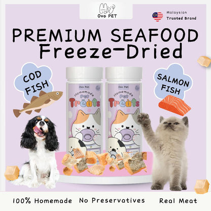 Ovo Pet Premium Freeze-Dried Series – Salmon Cube & Cod Fish Treats for Dogs and Cats
